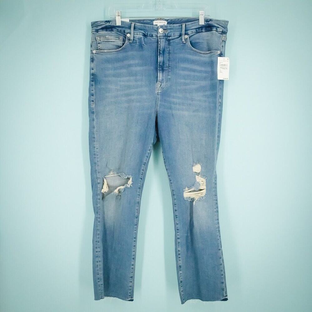 Good American Plus Size 20 Good Legs Distressed Straight Crop Denim Jeans NEW